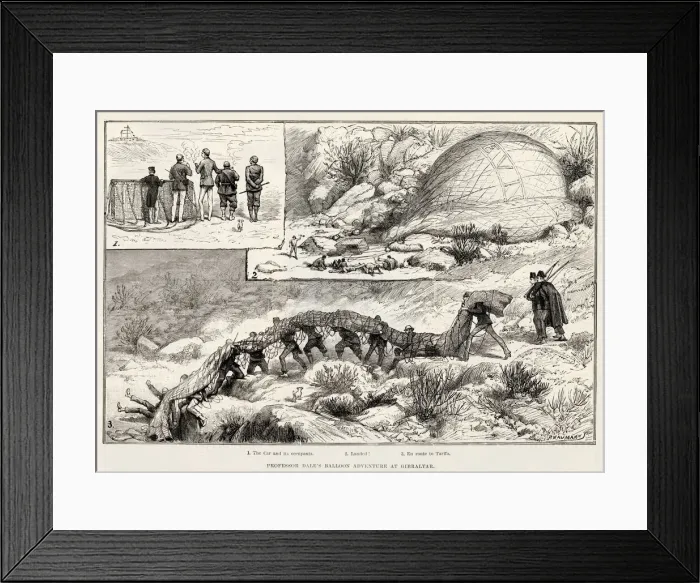 Framed Print : Professor Dales balloon adventure at Gibraltar, 1889. An interesting balloon ascent was Framed Print : Professor Dales balloon adventure at Gibraltar, 1889. An interesting balloon ascent was
