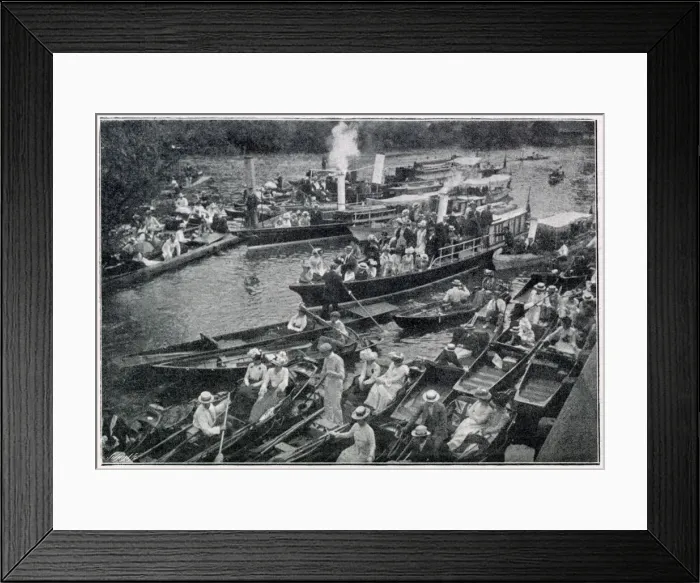 Framed Print : Boulters Lock - on Ascot Sunday, waiting their turn outside Boulter s. Date: 1901 Framed Print : Boulters Lock - on Ascot Sunday, waiting their turn outside Boulter s. Date: 1901