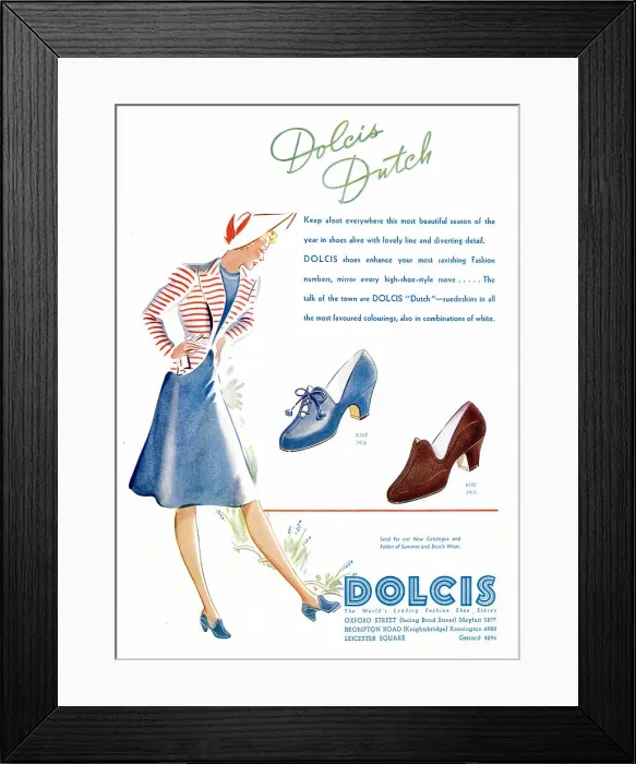 Framed Print : Women's summer season high-shoe-style in brown and blue. Date: 1939 Framed Print : Women's summer season high-shoe-style in brown and blue. Date: 1939