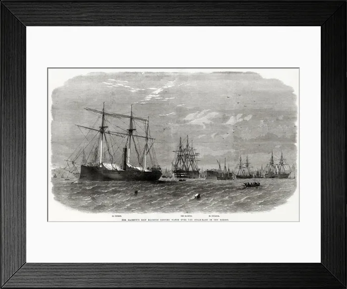 Framed Print : Her Majestys Ship Majestic keeping watch over the Steam-Rams in the Mersey Framed Print : Her Majestys Ship Majestic keeping watch over the Steam-Rams in the Mersey