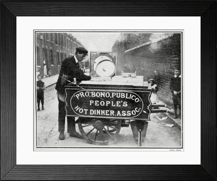 Framed Print : A portable ice-cream barrow had been turned into a soup tureen in the fast approaching winter months.The association in Hammersmith, London supplied hot soup and bread for a penny a head. Date: 1905 Framed Print : A portable ice-cream barrow had been turned into a soup tureen in the fast approaching winter months.The association in Hammersmith, London supplied hot soup and bread for a penny a head. Date: 1905