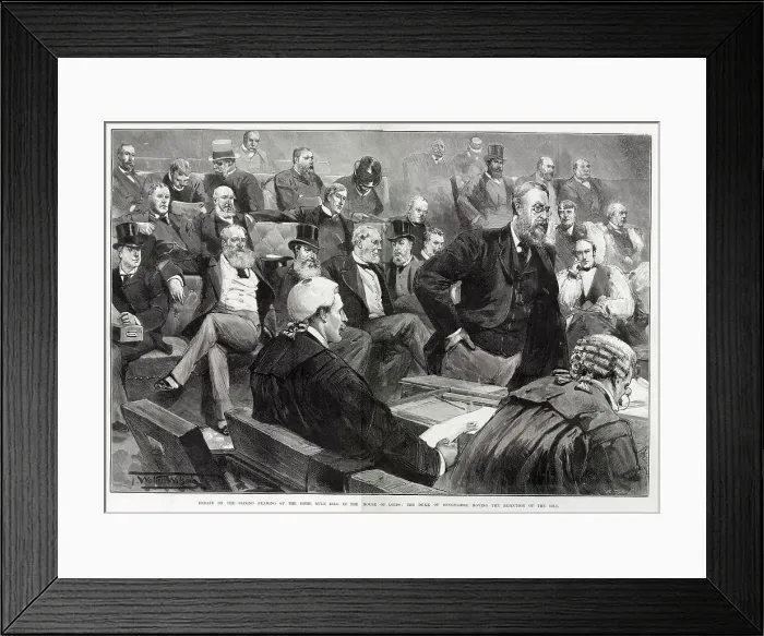 Framed Print : Debate on the second reading of the Home Rule Bill in the House of Lords - the Duke of Devonshire moving the rejection of the bill. Date: 1893 Framed Print : Debate on the second reading of the Home Rule Bill in the House of Lords - the Duke of Devonshire moving the rejection of the bill. Date: 1893
