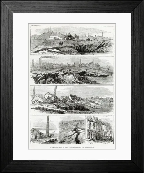 Framed Print : Subsidence of land at the Northwich salt mine. Date: 1881 Framed Print : Subsidence of land at the Northwich salt mine. Date: 1881