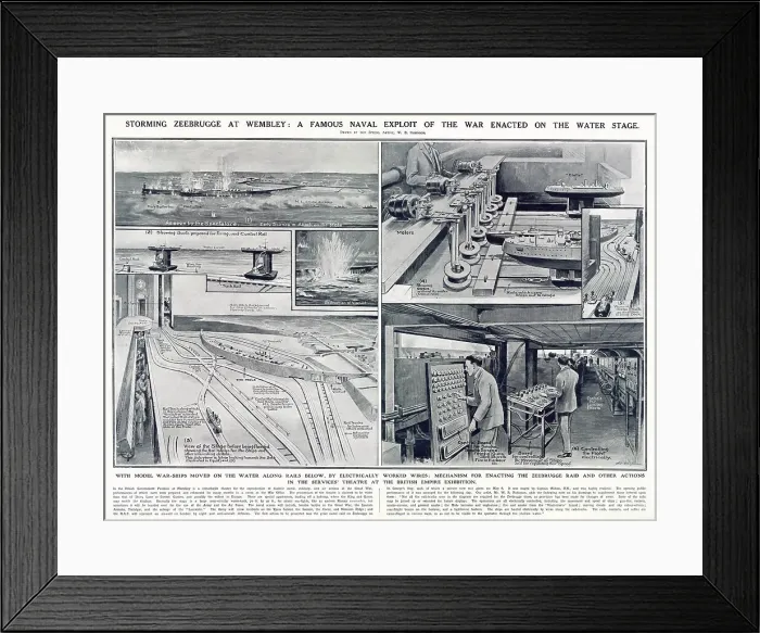 Framed Print : A famous naval exploit of the war enacted on the water stage at the British Empire Exhibition at Wembley in 1924 on the Services stage