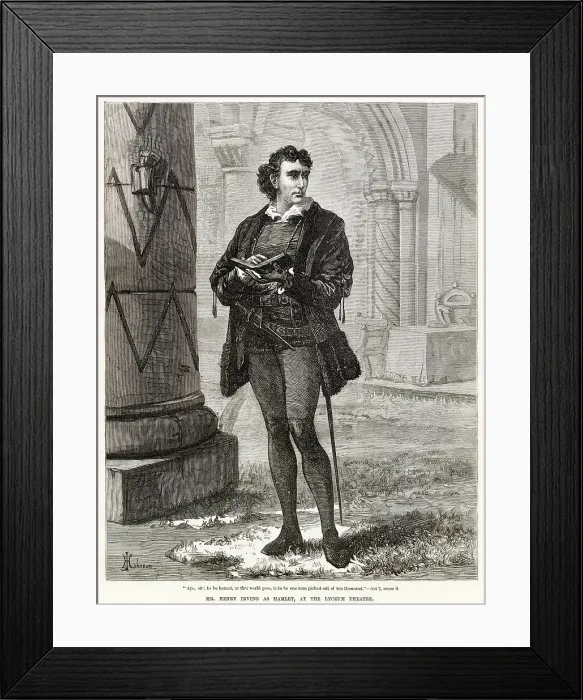 Framed Print : Sir Henry Irving as Hamlet at the Lyceum Theatre. Date: 1874