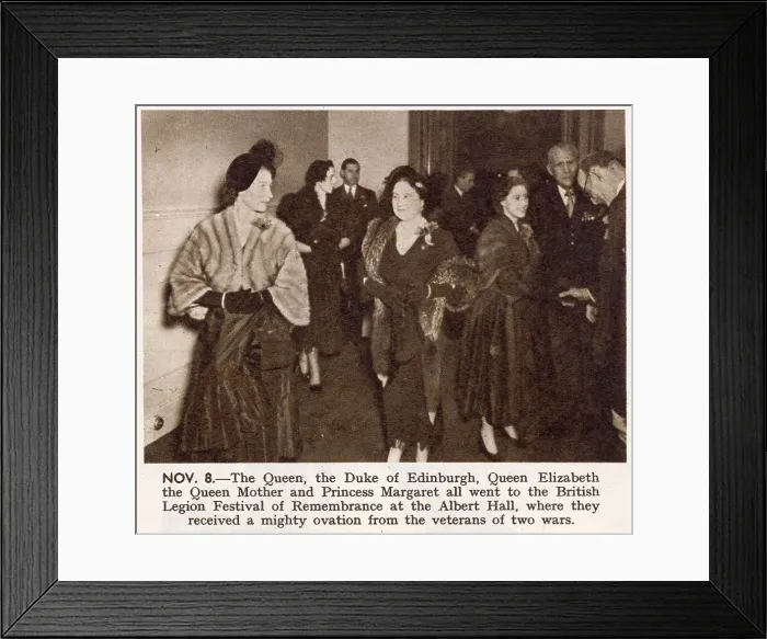 Framed Print : Queen Elizabeth II, The Queen Mother and Princess Margaret attend The Festival of Remembrance at The Royal Albert Hall on Armistice Day (11th November) evening - an event organised by the British Legion. Date: 1952 Framed Print : Queen Elizabeth II, The Queen Mother and Princess Margaret attend The Festival of Remembrance at The Royal Albert Hall on Armistice Day (11th November) evening - an event organised by the British Legion. Date: 1952