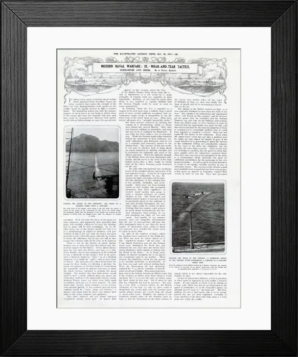 Framed Print : Modern Naval Warfare. Page from The Illustrated London News, 10th October 1914. Date: 1914