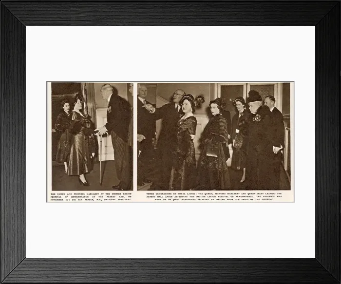 Framed Print : (left) Queen Elizabeth and Princess Margaret meeting the President of the British Legion Sir Ian Fraser on the occasion of the The Festival of Remembrance held at the Royal Albert Hall Framed Print : (left) Queen Elizabeth and Princess Margaret meeting the President of the British Legion Sir Ian Fraser on the occasion of the The Festival of Remembrance held at the Royal Albert Hall