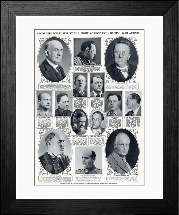 Framed Print : Page from The Illustrated London News featuring a number of official war artists engaged in recording for posterity the fight against evil Framed Print : Page from The Illustrated London News featuring a number of official war artists engaged in recording for posterity the fight against evil