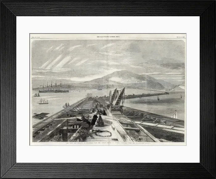 Framed Print : The Town and Harbour of Holyhead with the Great Eastern at anchor - sketched from the Breakwater. Date: 1859 Framed Print : The Town and Harbour of Holyhead with the Great Eastern at anchor - sketched from the Breakwater. Date: 1859
