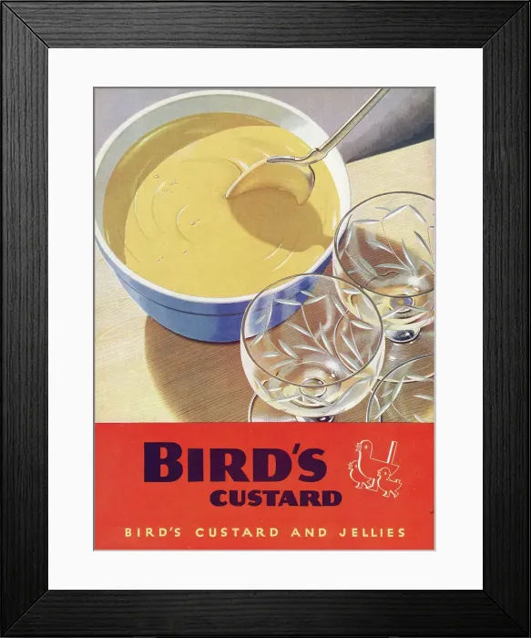 Framed Print : Advertisement for Bird's Custard on the back cover of Britannia & Eve magazine, May 1945. Date: 1945 Framed Print : Advertisement for Bird's Custard on the back cover of Britannia & Eve magazine, May 1945. Date: 1945