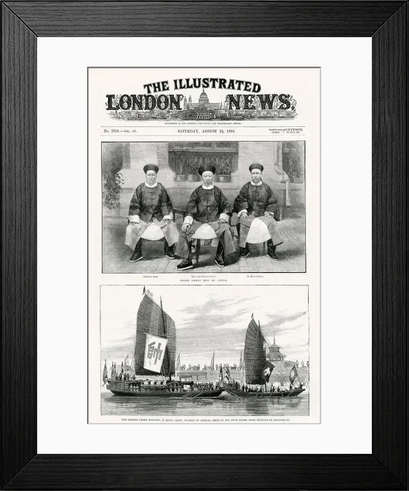 Framed Print : Front cover of The Illustrated London News depicting three great men of China - General Shan, the late Prince Chu'un and Li Hung Chang