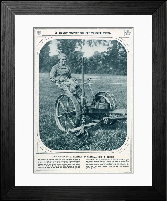 Framed Print : Gladys Dickens, fifteen years of age a daughter of a farmer in Eton. Who worked the land during World War One, taking the place of a man who went to serve. Date: 1916 Framed Print : Gladys Dickens, fifteen years of age a daughter of a farmer in Eton. Who worked the land during World War One, taking the place of a man who went to serve. Date: 1916
