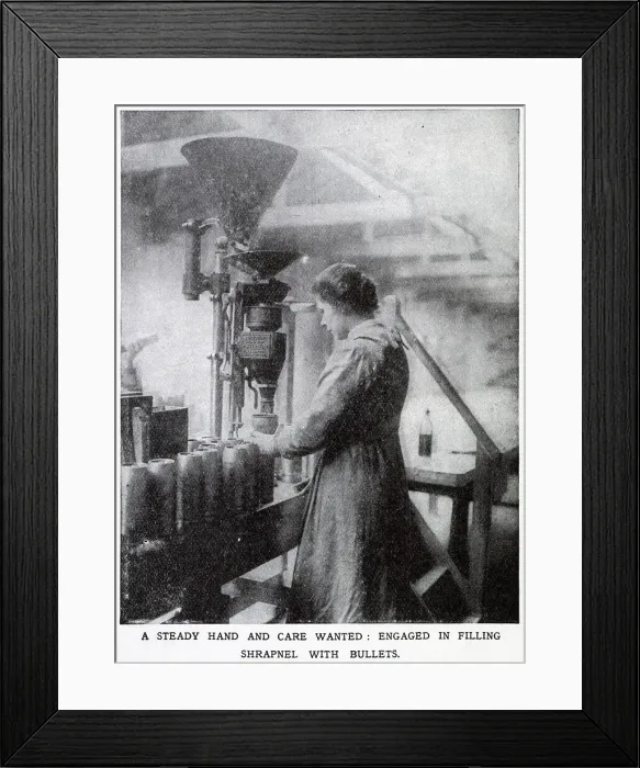 Framed Print : Vickers Munition Factory - Filling Shrapnel 1915 Framed Print : Vickers Munition Factory - Filling Shrapnel 1915