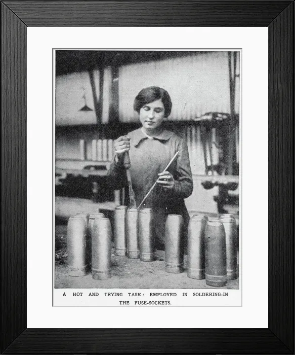Framed Print : Vickers Munition Factory - Soldering Fuse Sockets 1915 Framed Print : Vickers Munition Factory - Soldering Fuse Sockets 1915