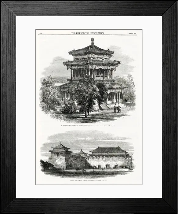 Framed Print : (above) A portion of the Emperor of China's Summer Palace, near Pekin (Peking - modern-day Beijing) and (below) part of the Imperial Palace at Pekin. Date: 1861 Framed Print : (above) A portion of the Emperor of China's Summer Palace, near Pekin (Peking - modern-day Beijing) and (below) part of the Imperial Palace at Pekin. Date: 1861