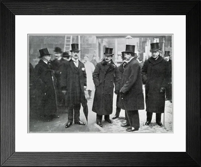 Framed Print : Mr. Lloyd George (in the centre) performing the opening ceremony. The first section was between between Finsbury Park and Hammersmith. Date: December 1906 Framed Print : Mr. Lloyd George (in the centre) performing the opening ceremony. The first section was between between Finsbury Park and Hammersmith. Date: December 1906