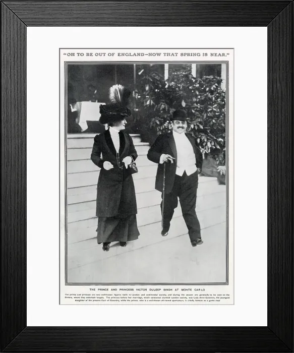 Framed Print : Prince Victor Duleep Singh and his wife, formerly Lady Anne Coventry, pictured in Monte Carlo in 1910. Date: 1910 Framed Print : Prince Victor Duleep Singh and his wife, formerly Lady Anne Coventry, pictured in Monte Carlo in 1910. Date: 1910