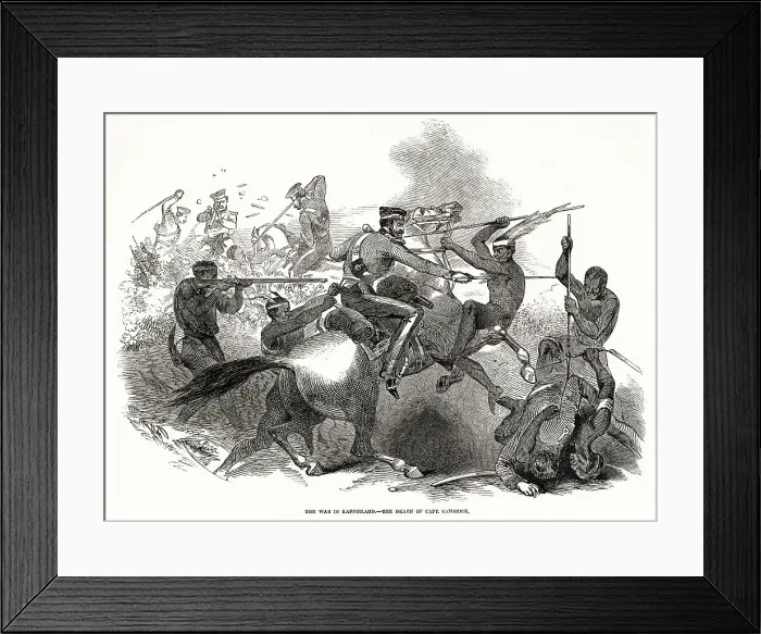 Framed Print : The War in Kaffirland- The Death of Captain Robert Bambrick (1798 - 1846) of the 7th Dragoon Guards at Burn's Hill Framed Print : The War in Kaffirland- The Death of Captain Robert Bambrick (1798 - 1846) of the 7th Dragoon Guards at Burn's Hill