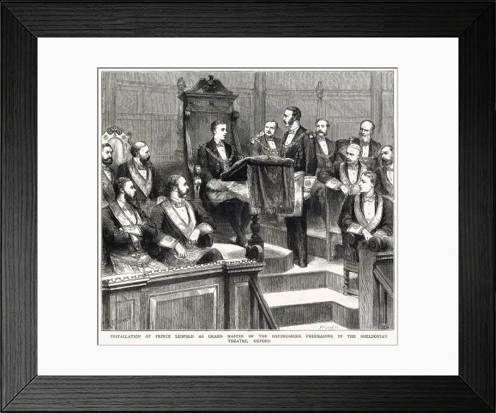 Framed Print : Installation of Prince Leopold as Grand Master of the Oxfordshire Freemasons in the Sheldonian Theatre, Oxford. Date: 1876 Framed Print : Installation of Prince Leopold as Grand Master of the Oxfordshire Freemasons in the Sheldonian Theatre, Oxford. Date: 1876