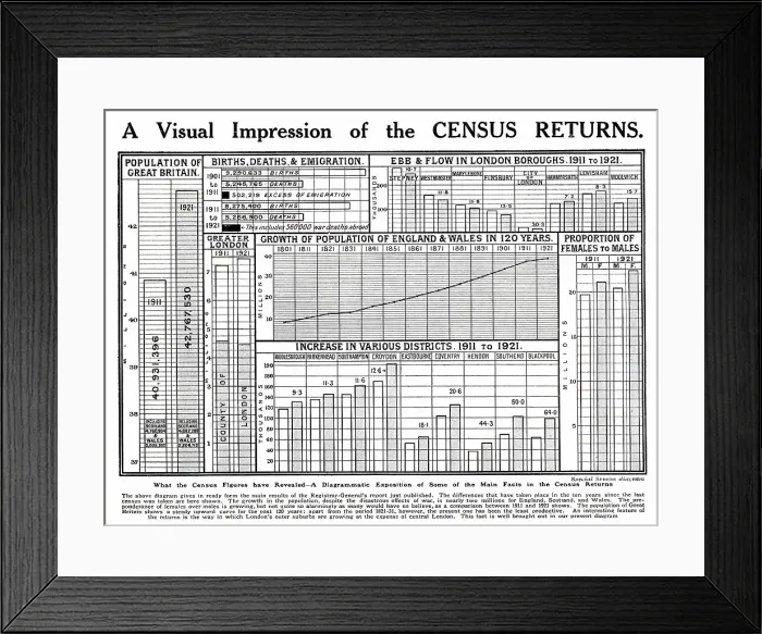 Framed Print : The results of the 1921 census in Britain presented in diagrammatic form. Date: 1921 Framed Print : The results of the 1921 census in Britain presented in diagrammatic form. Date: 1921