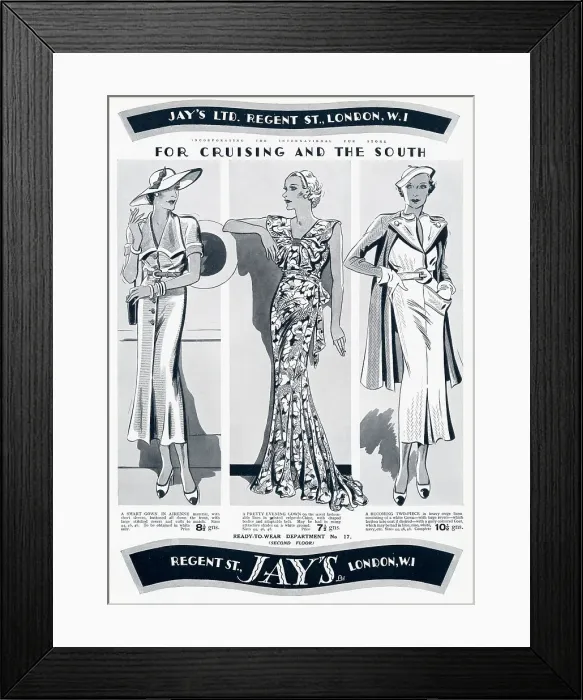 Framed Print : Three ready to wear cruising outfits for women. Date: 1935