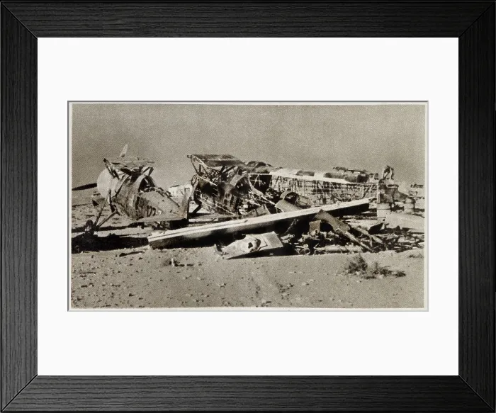 Framed Print : WW2 - The wreckage of a group of Italian Fighters and Bombers - Western Desert. Date: 1941 Framed Print : WW2 - The wreckage of a group of Italian Fighters and Bombers - Western Desert. Date: 1941