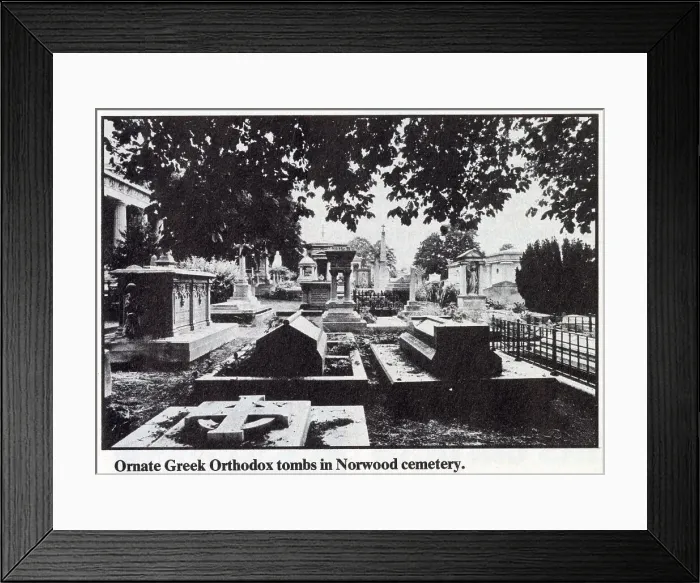 Framed Print : Ornate Greek Orthodox Tombs within the Greek Orthodox Section of West Norwood Cemetery, London. Date: 1976 Framed Print : Ornate Greek Orthodox Tombs within the Greek Orthodox Section of West Norwood Cemetery, London. Date: 1976