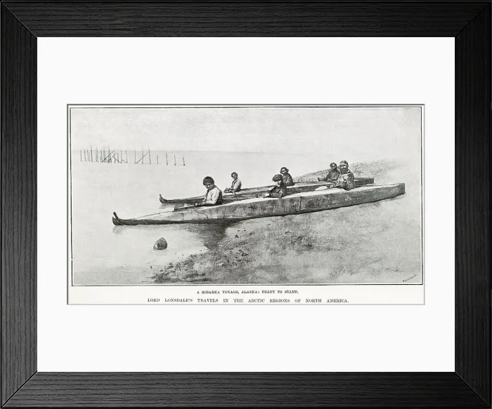 Framed Print : A Bidarka Voyage, Alaska from pictures published in The Illustrated London News of Lord Lonsdale's expedition in 1889 through North West North America Framed Print : A Bidarka Voyage, Alaska from pictures published in The Illustrated London News of Lord Lonsdale's expedition in 1889 through North West North America