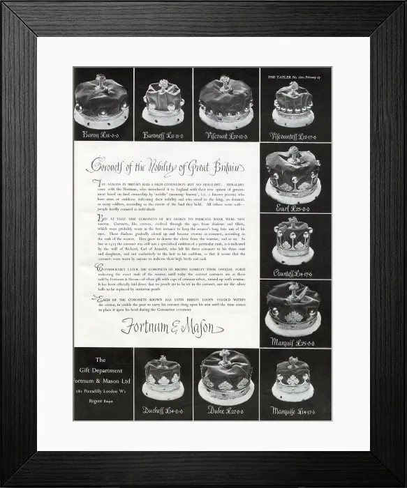 Framed Print : Fortnum and Mason ad for coronets Framed Print : Fortnum and Mason ad for coronets