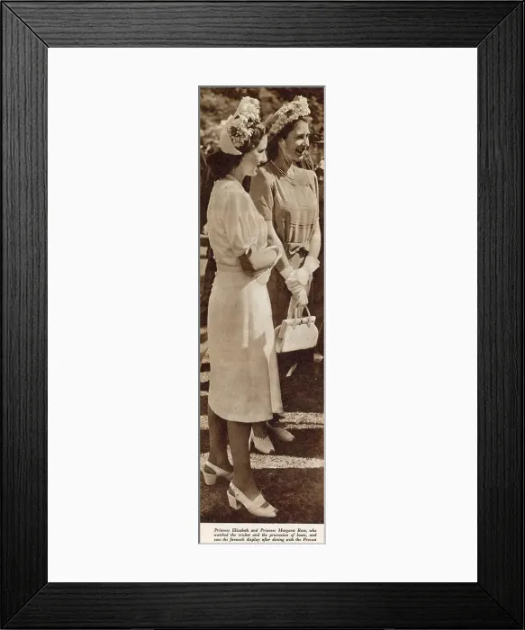 Framed Print : Princesses Elizabeth and Margaret Rose pictured at Eton College which they attended for the Fourth June celebrations in 1947, watching the cricket match and firework display after dining with the Provost. Date: 1947 Framed Print : Princesses Elizabeth and Margaret Rose pictured at Eton College which they attended for the Fourth June celebrations in 1947, watching the cricket match and firework display after dining with the Provost. Date: 1947