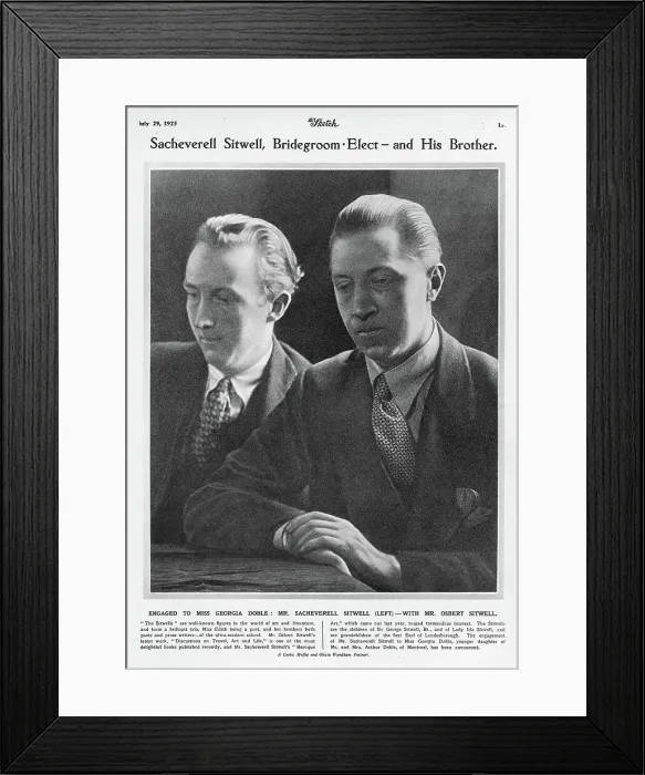 Framed Print : Sacheverell Sitwell (left), bridegroom-elect, and his brother Osbert. The engagement of Sacheverell Sitwell to Miss Georgia Doble has been announced. Date: 1925 Framed Print : Sacheverell Sitwell (left), bridegroom-elect, and his brother Osbert. The engagement of Sacheverell Sitwell to Miss Georgia Doble has been announced. Date: 1925