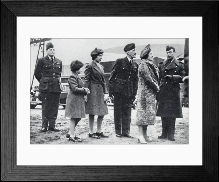 Framed Print : The Royal Family at a Coastal Command station: King George VI and Queen Elizabeth with the Princesses Elizabeth and Margaret inspecting R.A.F. aircraft. Date: 1941 Framed Print : The Royal Family at a Coastal Command station: King George VI and Queen Elizabeth with the Princesses Elizabeth and Margaret inspecting R.A.F. aircraft. Date: 1941