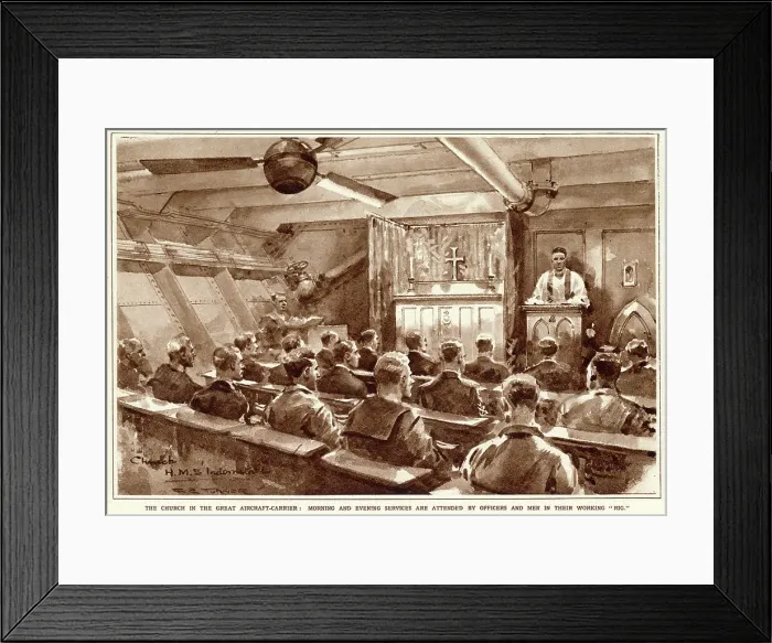 Framed Print : HMS Indomitable - Royal Navy Aircraft Carrier - The Church. Date: 1943 Framed Print : HMS Indomitable - Royal Navy Aircraft Carrier - The Church. Date: 1943