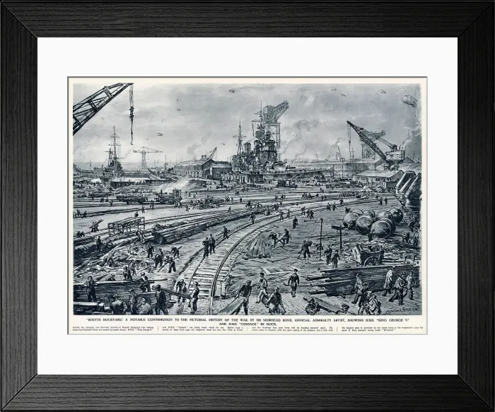 Framed Print : WW2 - Rosyth Dockyard with HMS George V and HMS Cossack in dock Date: 1941 Framed Print : WW2 - Rosyth Dockyard with HMS George V and HMS Cossack in dock Date: 1941