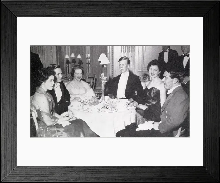 Framed Print : A group at the Trinity College Beagles Ball, held at the Hyde Park Hotel in London in the spring of 1956. From left: Miss Jennifer Bott, Mr Robert Philipson-Stowe, Miss Dillys Le Fleming, Mr. A. W. Wiggin, Miss Belinda Stobart and Mr. R. D