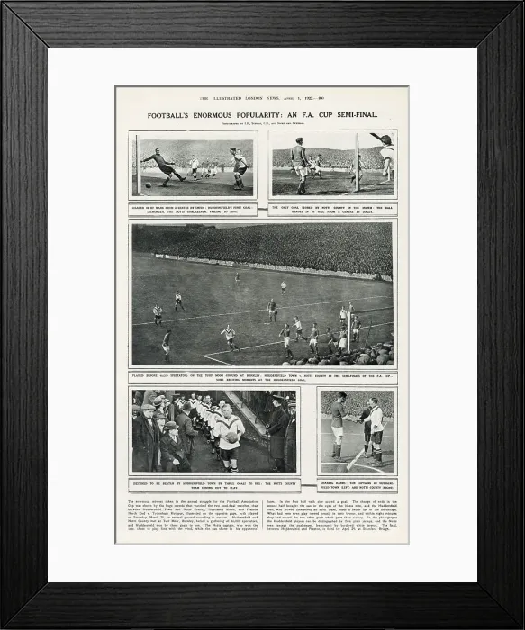 Framed Print : F.A. Cup Semi-Final - Huddersfield vs. Notts County at Turf Moor, Burnley. Huddersfield won 3-1. Date: 1922 Framed Print : F.A. Cup Semi-Final - Huddersfield vs. Notts County at Turf Moor, Burnley. Huddersfield won 3-1. Date: 1922