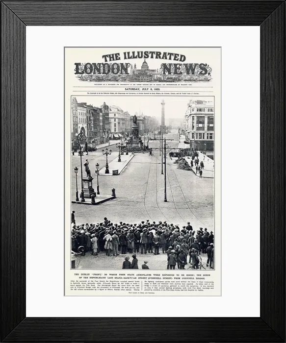 Framed Print : The scene of the Republicans last stand in Sackville Street (new name O'Connell Street) from O'Connell Bridge