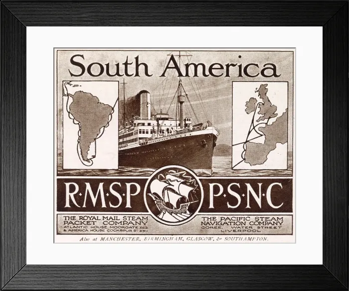 Framed Print : Advertisement for R.M.S.P - Royal Mail Steam Packet Company, British shipping company Framed Print : Advertisement for R.M.S.P - Royal Mail Steam Packet Company, British shipping company