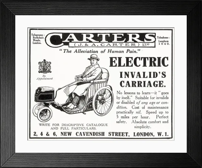 Framed Print : Advert for Carters Electric Invalid Chair 1922 Framed Print : Advert for Carters Electric Invalid Chair 1922