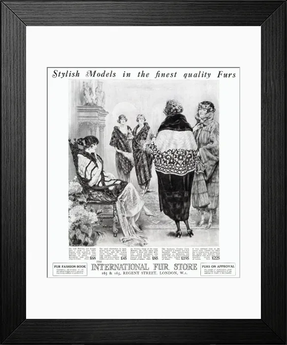 Framed Print : Stylish evening fur cloaks, stoles and coats. Date: 1922