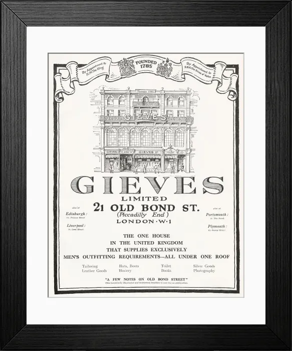 Framed Print : Advertisement for Gieves a outfitter for menswear. Date: 1922 Framed Print : Advertisement for Gieves a outfitter for menswear. Date: 1922