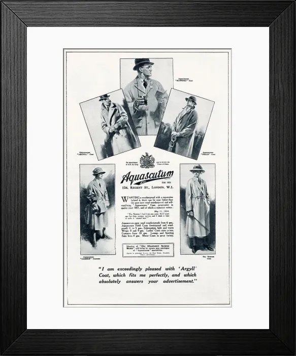 Framed Print : New pure wool waterproof overcoats for men and women. Date: 1924 Framed Print : New pure wool waterproof overcoats for men and women. Date: 1924