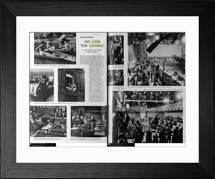 Framed Print : The filming of No Love for Johnnie (1961) - The Sphere - January 28, 1961 p138-139 Date: 1961