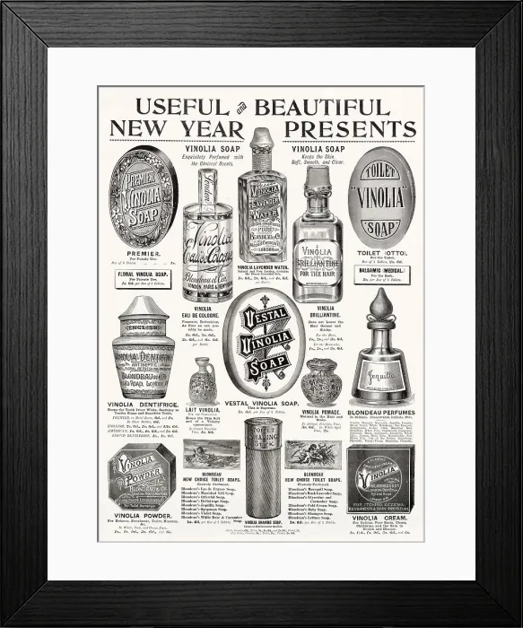Framed Print : Beauty products for gifts for New Years. Date: 1895