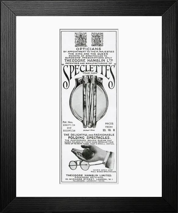Framed Print : Folding spectacles from Speclettes. Date: 1931 Framed Print : Folding spectacles from Speclettes. Date: 1931