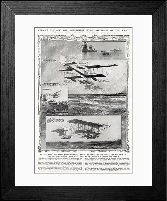 Framed Print : Diagram showing the two kinds of short hydro-aeroplanes which could rise from the water. Date: 1912 Framed Print : Diagram showing the two kinds of short hydro-aeroplanes which could rise from the water. Date: 1912