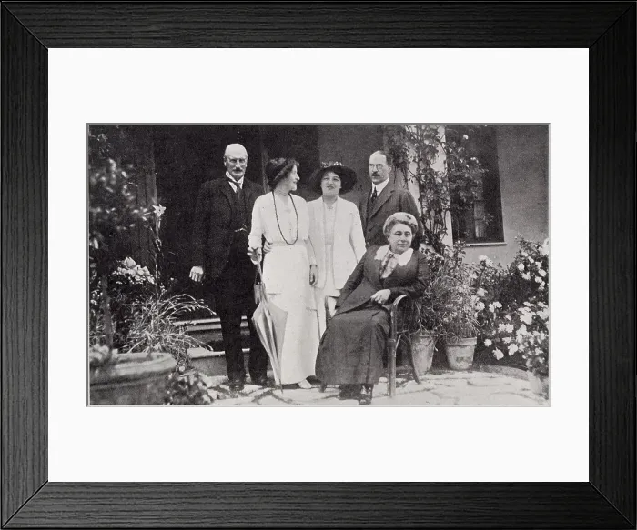 Framed Print : From left to right, Lord Waleran, Mrs C. N. Williamson (Alice), Lady Waleran, Lady Watts, and Mr C. N. (Charles Norris) Williamson in the Williamson's beautiful villa at Cabbe-Roquebrune, near Monte Carlo. C.N Framed Print : From left to right, Lord Waleran, Mrs C. N. Williamson (Alice), Lady Waleran, Lady Watts, and Mr C. N. (Charles Norris) Williamson in the Williamson's beautiful villa at Cabbe-Roquebrune, near Monte Carlo. C.N
