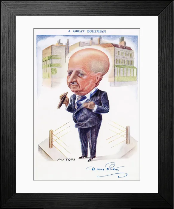 Framed Print : Sir Harry Preston (1860 - 1936), hotel magnate, philanthropist and sports entrepreneur, caricatured by Autori in The Tatler in 1932 Framed Print : Sir Harry Preston (1860 - 1936), hotel magnate, philanthropist and sports entrepreneur, caricatured by Autori in The Tatler in 1932
