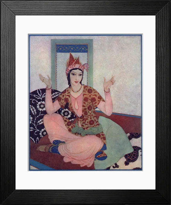 Framed Print : 1 of 4 illustrations by Edmund Dulac in The Sketch depicting characters from the Arabian Nights'. Scheherazade, the narrator of the thousand and one tales. Date: 1926 Framed Print : 1 of 4 illustrations by Edmund Dulac in The Sketch depicting characters from the Arabian Nights'. Scheherazade, the narrator of the thousand and one tales. Date: 1926